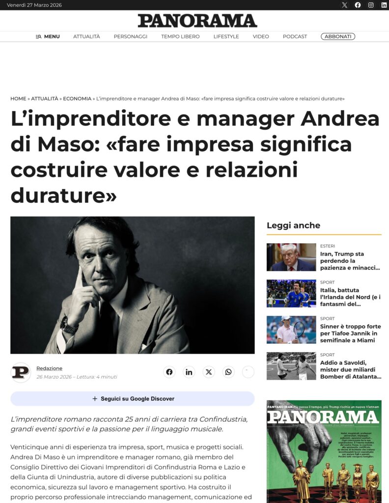 L’imprenditore e manager Andrea di Maso: «fare impresa significa costruire valore e relazioni durature»